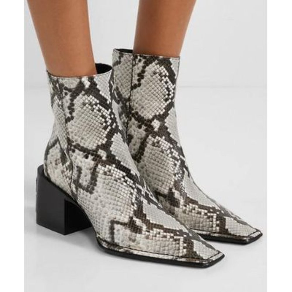 ❌SOLD❌Alexander Wang Gray Snakeskin Embossed Leather Square Toe Ankle Booties - Picture 2 of 11
